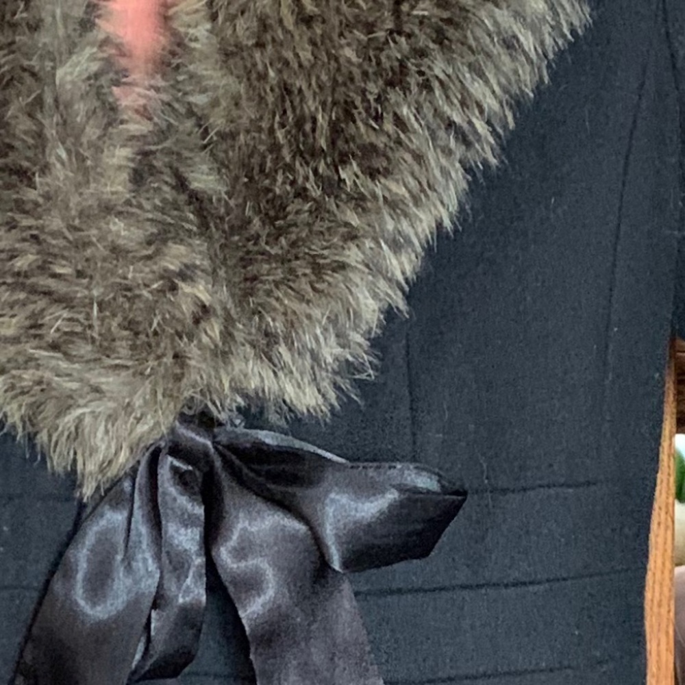 H&M Black Flare Coat with Removable Fur Collar